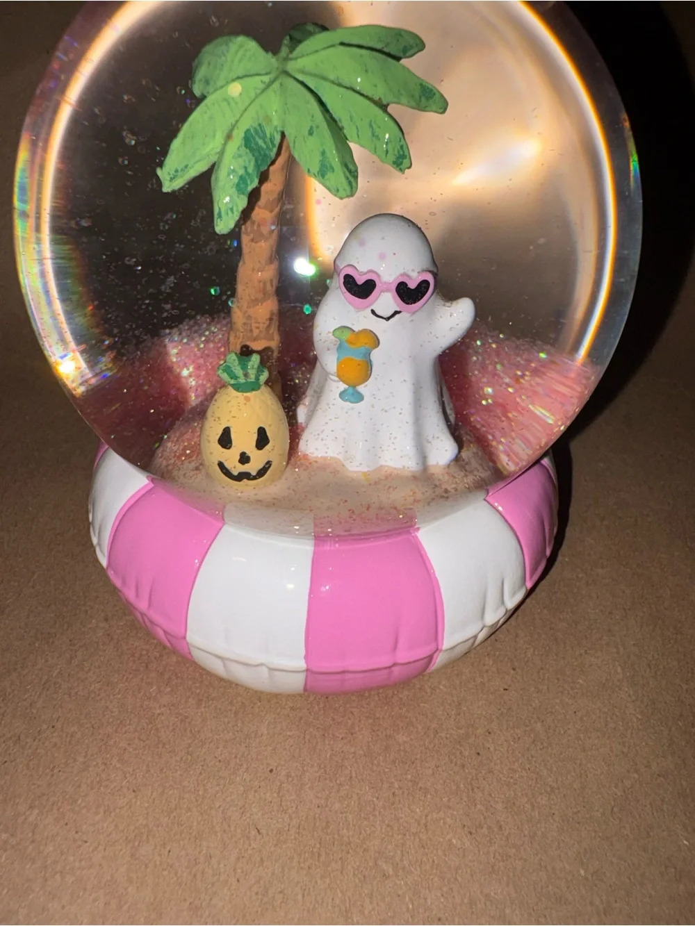 Halloween Summerween Snow Globe with Ghost in Sunglasses & Palm Tree